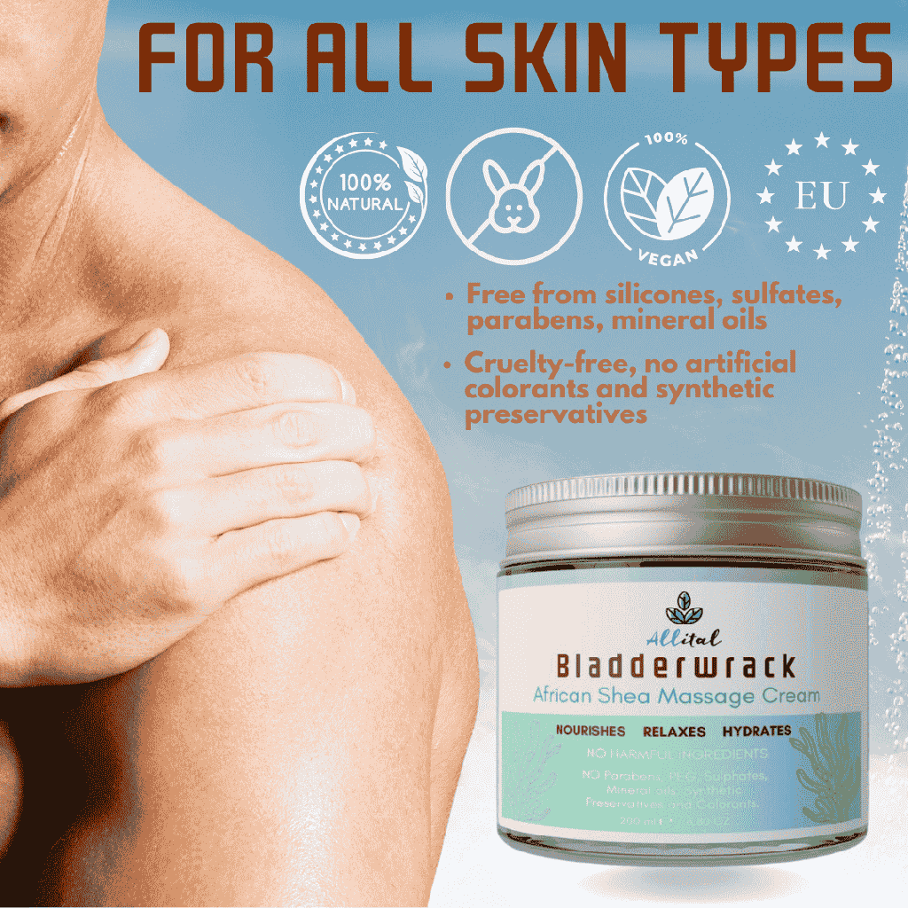 Allital Bladderwrack Seaweed Relaxing Massage Cream Enriched with African Shea Butter, Grapeseed Oil (200ml)