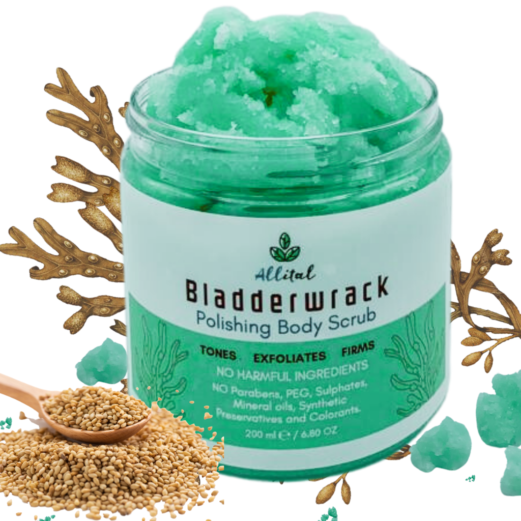 Allital Bladderwrack Polishing Aegean Sea Salt Body Scrub 200ml, Vegan Salt Scrub for All Skin Types.